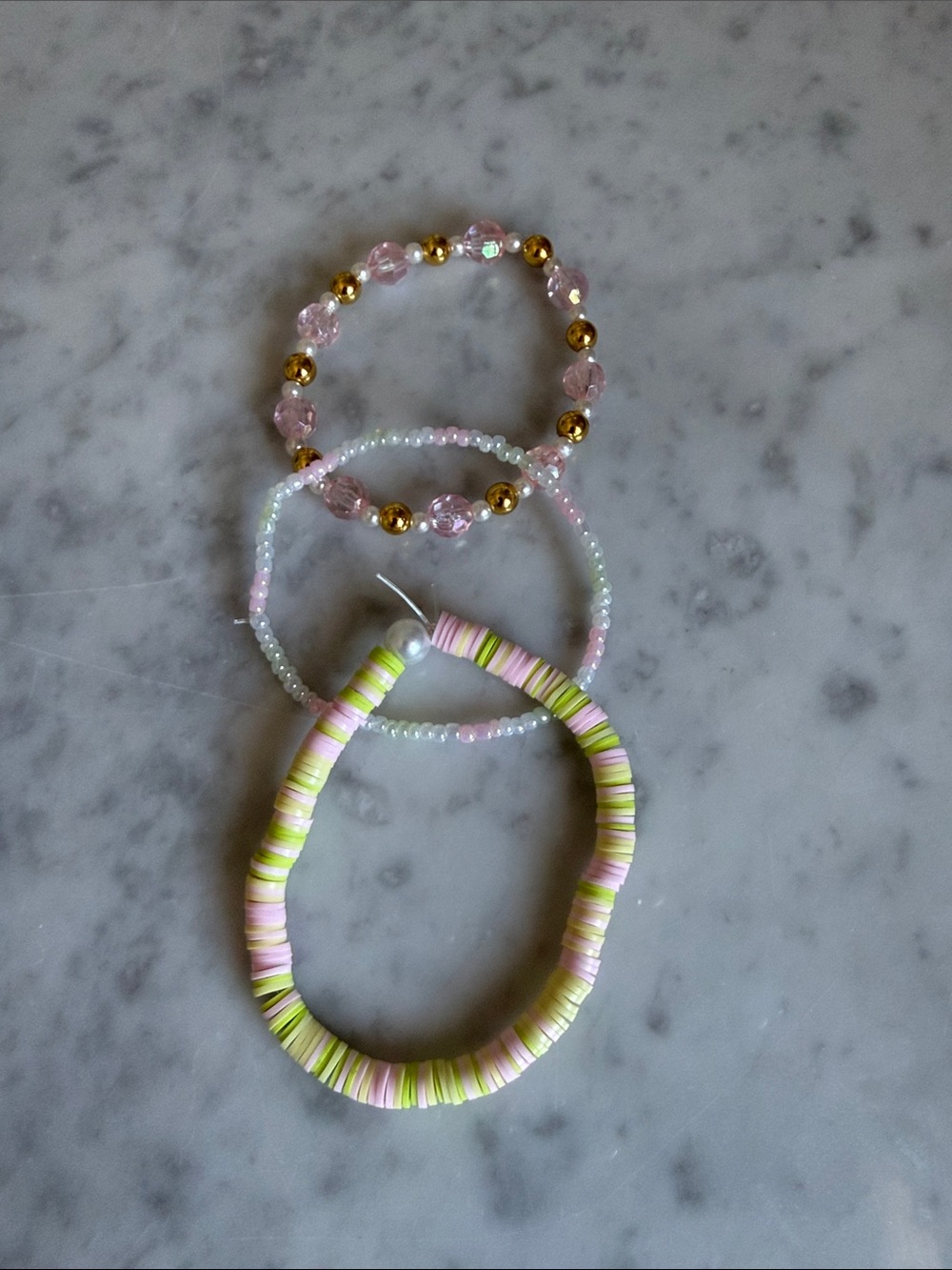 Kids Beaded Bracelet Set - Pink & Lime Pastel